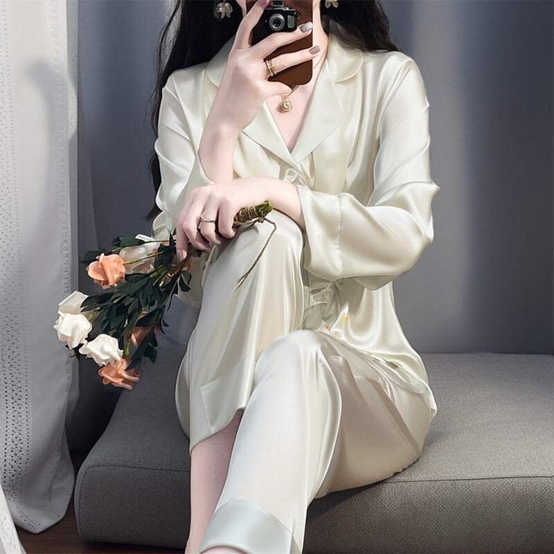 德莉娅2026新款新中式国风真丝睡衣女春秋长袖薄款可外穿桑蚕丝家居服 绿影竹林 【礼盒装】 XL 建议【120-140斤】