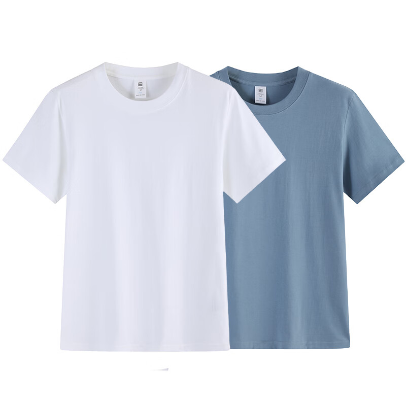 尺度保罗【2件装】短袖T恤夏季重磅新疆长绒棉半袖t恤小白T恤男圆领打底衫 白色+白色 M 推荐95-120斤