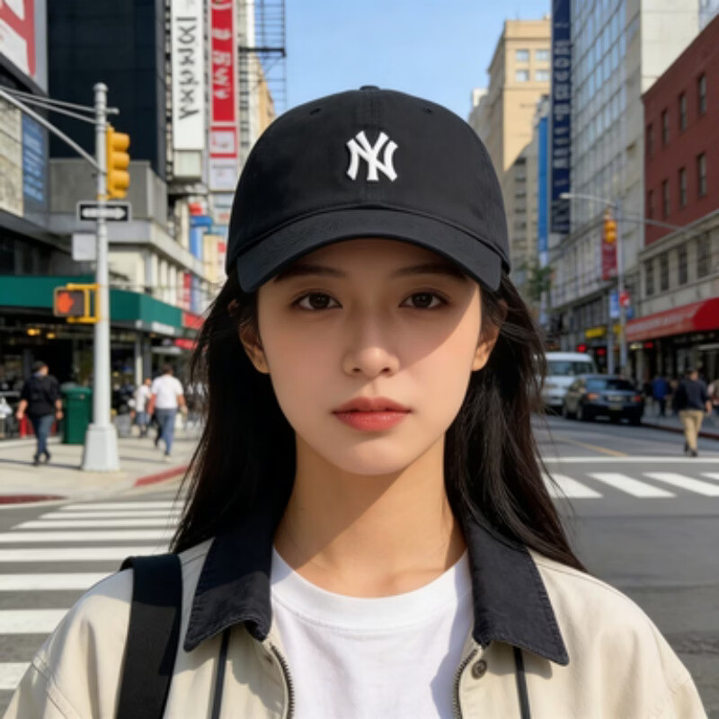 NY棒球帽男女同款小标咖色全封ny鸭舌帽字母刺绣遮阳帽子la百搭 封口蓝色ny 均码 手提袋