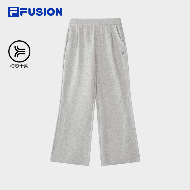 FILA FUSION斐乐潮牌田曦薇同系列长裤女2026夏新款休闲通勤宽松直筒 鸽子花灰-MG M 165/66A/M