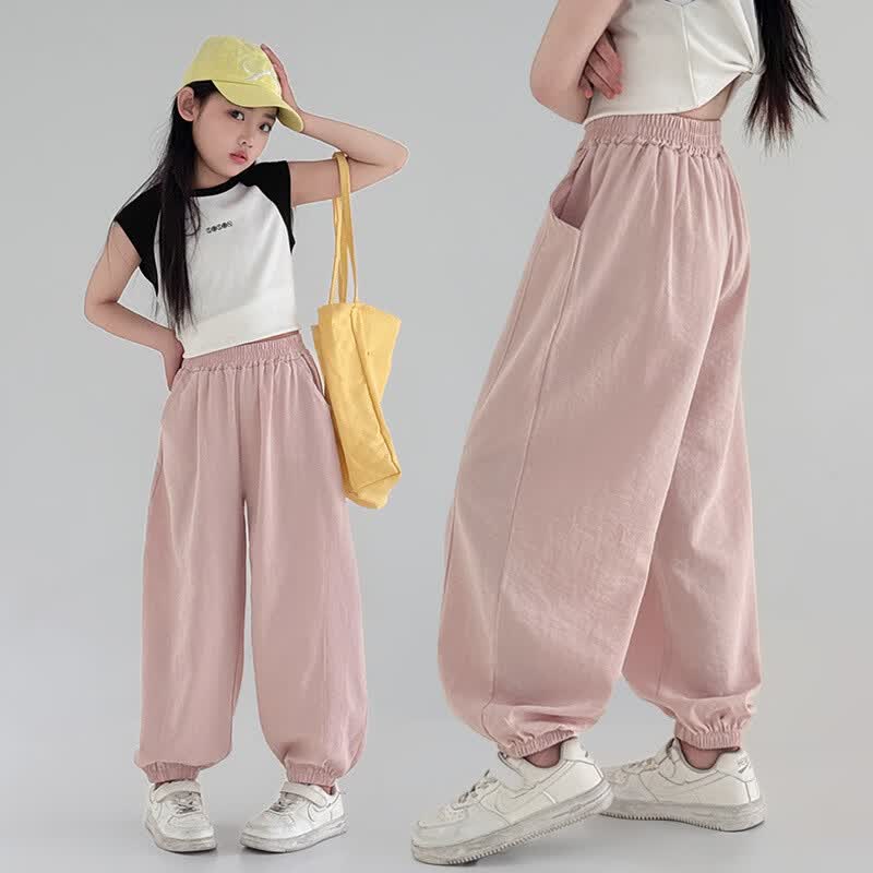 小猪班纳（PEPCO）男女童山本弯刀裤夏季儿童防蚊裤子薄韩版男童敞口裤女孩休闲裤 夏季拼接束脚裤粉色 160