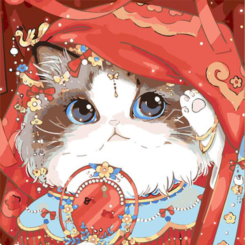雅空钻石画手工制作  满钻钻石画卡通可爱猫咪带框点钻贴钻 圆钻画布