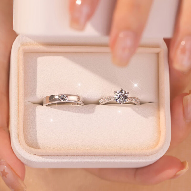 仿真莫桑石活口情侣对戒1克拉订婚求婚礼物 1克拉女戒【主石6.5mm】 开口可调节