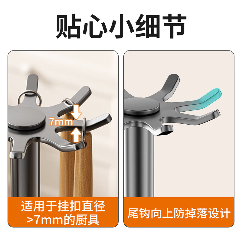 360° 旋转锅铲架厨房台面家用置物架 多功能厨具勺子汤勺挂架 台面【枪灰色】锅铲架