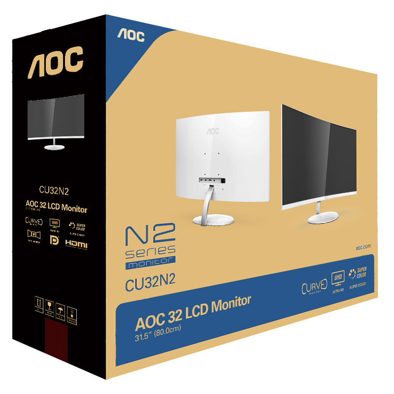 AOC 31.5英寸 4K超高清 1500R大曲面微框 121%sRGB 设计办公低蓝光不闪PS4 珍珠白色 液晶电脑显示器 CU32N2