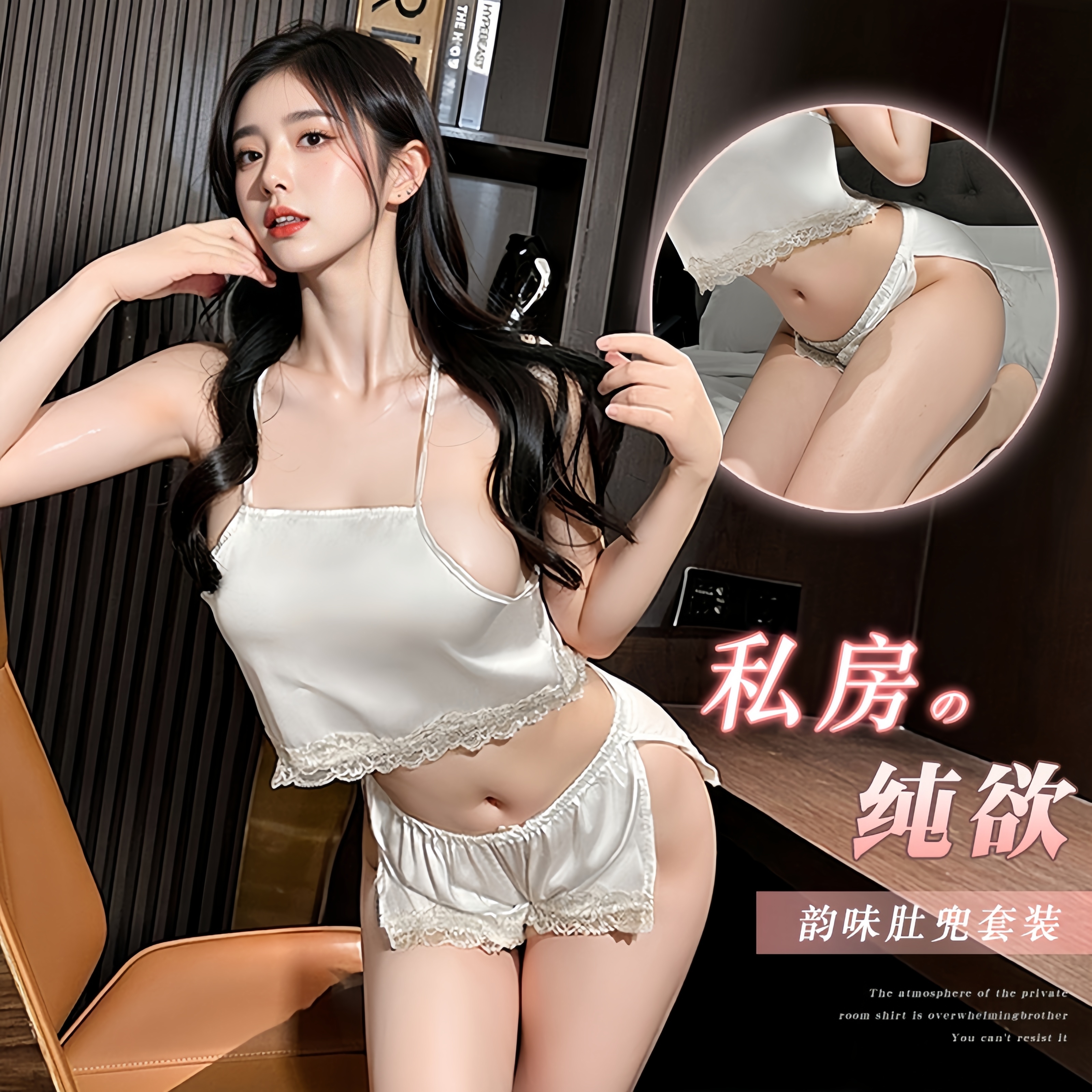 高定私房冰丝性感睡衣纯欲风小胸友好吊带肚兜蕾丝侧开叉春夏 黑色+丝袜 均码 【80-125斤】