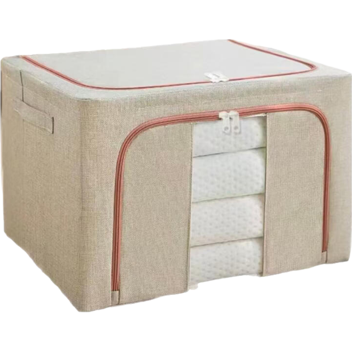 【超大容量 65L巨能装】衣服收纳箱布艺百纳箱爆款同款家用装 【团长推荐】1个装-米白色65L-加厚牛津布/加粗钢架