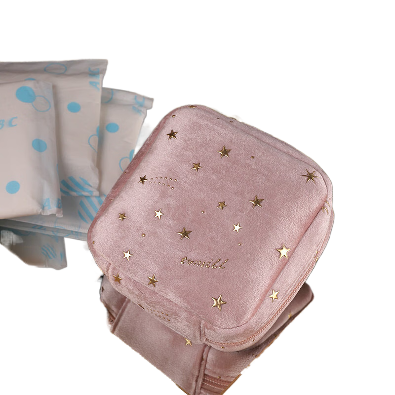 ToMill衛(wèi)生巾姨媽巾收納包隨身護墊包衛(wèi)生棉小包便攜月事包口化妝包 絲絨小方包-粉色