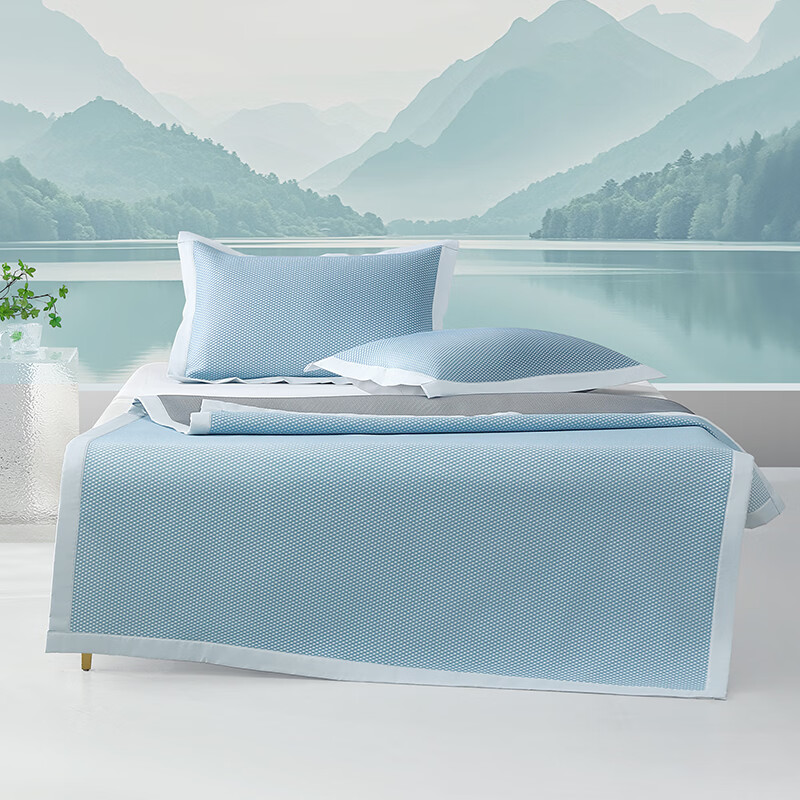 百丽丝凉席 A类抑菌可机洗软凉席 夏季清凉床上用品 凉茶哆哆·晴山蓝抗菌可水洗软凉席 120cm×195cm
