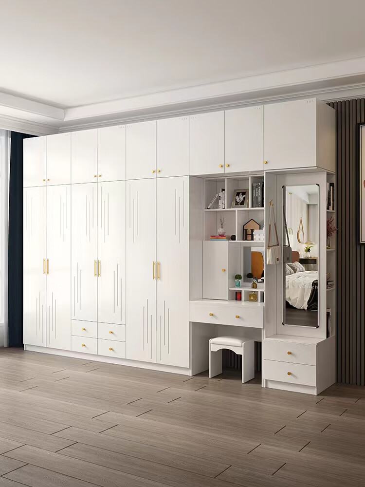 出写简约现代衣柜梳妆台组合家卧室多功试衣镜一体平开门木质衣橱 6门