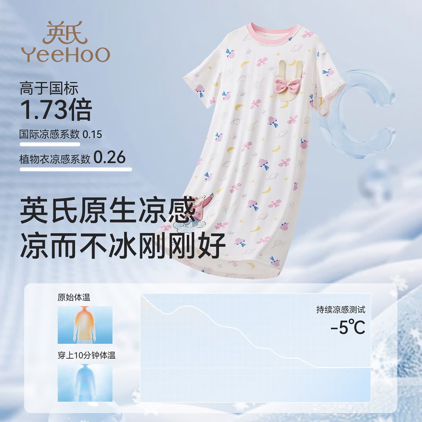 英氏（YEEHOO）夏季10A抗菌耐机洗儿童裙子丝滑清凉睡裙莫代尔零致敏家居服睡衣 粉色星球 【10A天然榉木植物衣柔软丝滑零致敏】 150 【建议身高145-155CM】