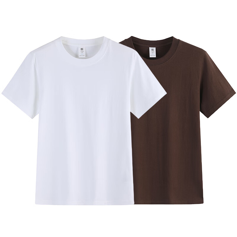 尺度保罗【2件装】短袖T恤夏季重磅新疆长绒棉半袖t恤小白T恤男圆领打底衫 白色+白色 M 推荐95-120斤