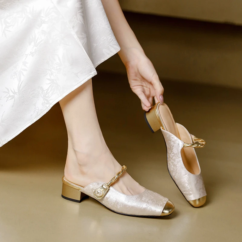 2026复古玛丽珍鞋新中式穆勒鞋休闲百搭女鞋秋一脚蹬包头森系拖鞋 Z2香槟色【标准码】 38