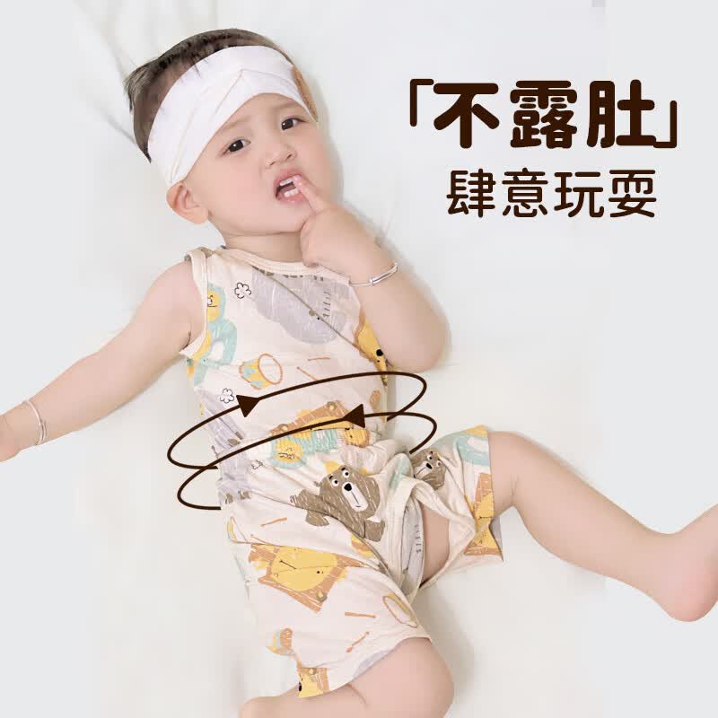 wua·wua婴儿衣服夏季薄款裤子儿童开裆裤背心分体套装纯棉家居服睡衣上衣 马戏团套装（背心+裤子） 90 (适合12-18月 体重18-26斤)