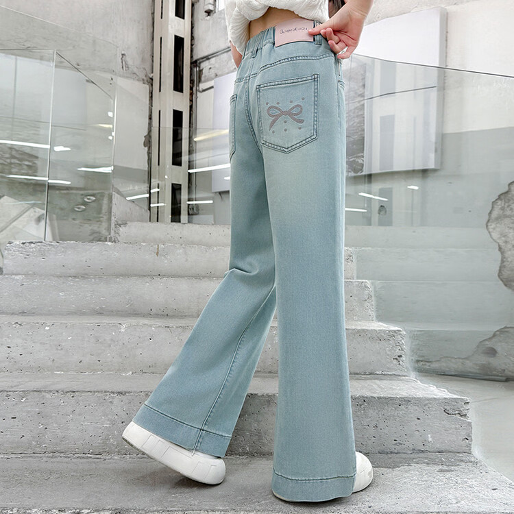 跨境薄款女童夏款天丝牛仔裤2025新款韩版中大童休闲洋气阔腿裤子 天丝阳光蝴蝶 170 cm