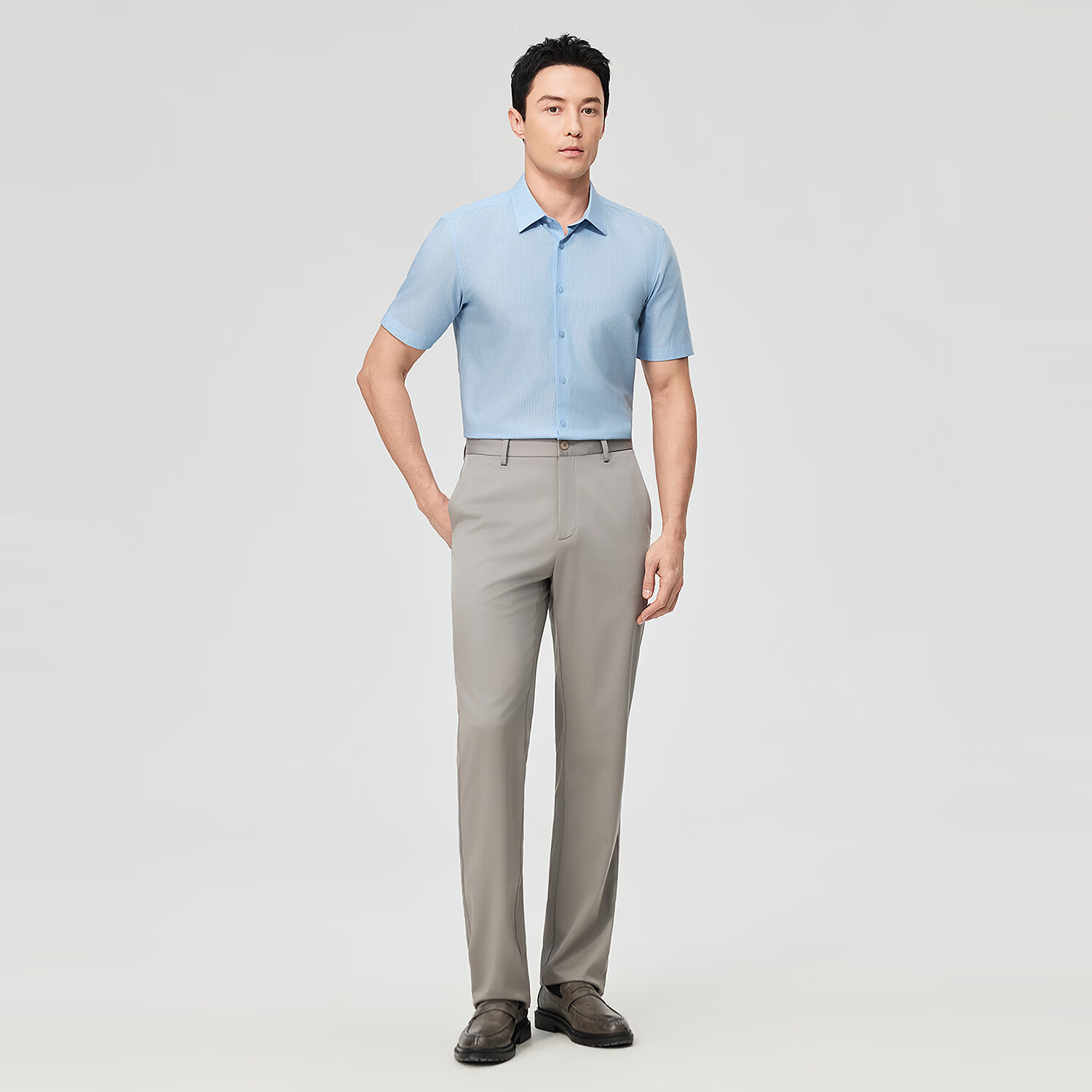 雅戈尔(YOUNGOR)2026春夏青年男短袖衬衫 蓝色条纹VSCA114768HBY 41 (175/96Y)