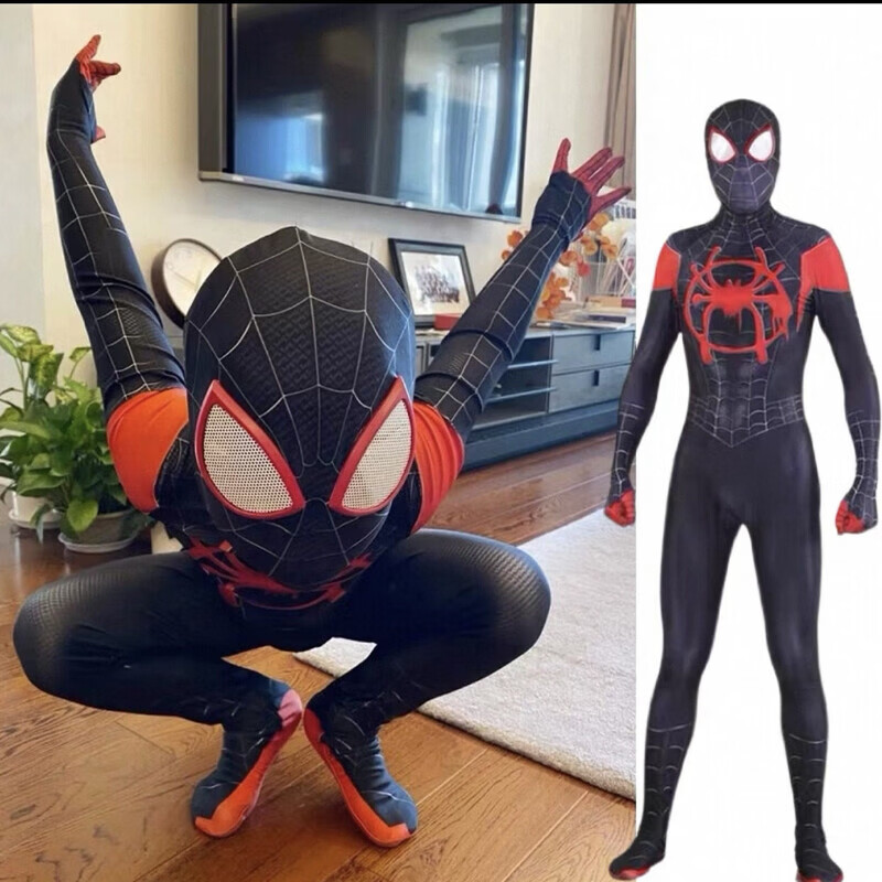 她及其他蜘蛛侠衣服儿童 迈尔斯纳米战衣奥特曼套装万圣节服装男蜘蛛侠COS 迈尔斯蜘蛛侠【镜片头套】 130 cm