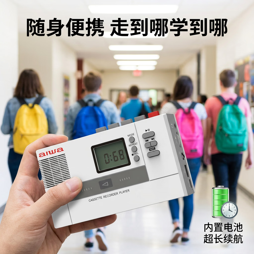 aiwa26新款爱华便携式磁带播放机英语学习机复古怀旧80年代卡带录音机蓝牙音箱U盘一体机可充电walkman 白色岁月版【蓝牙双通+磁带U盘互录+U盘播放】 标配+32G准备精选音乐优盘