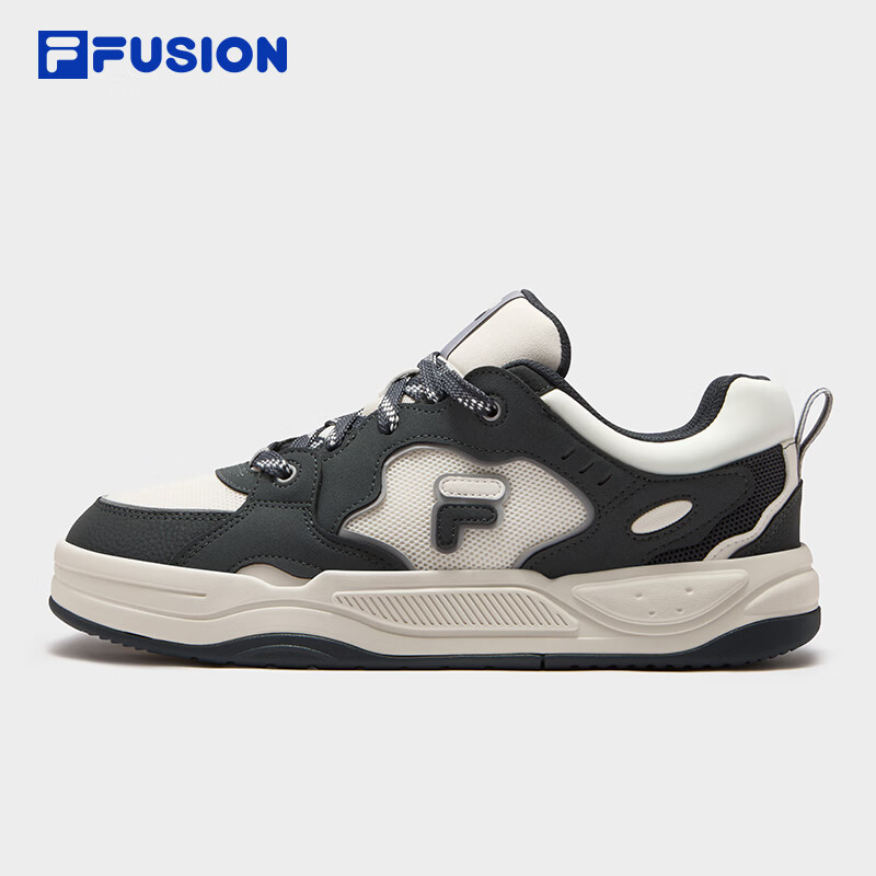 FILA FUSION斐乐潮牌BANK II DX男鞋2026夏季新款板鞋厚底板鞋 豆腐白/影黑灰-TD 41