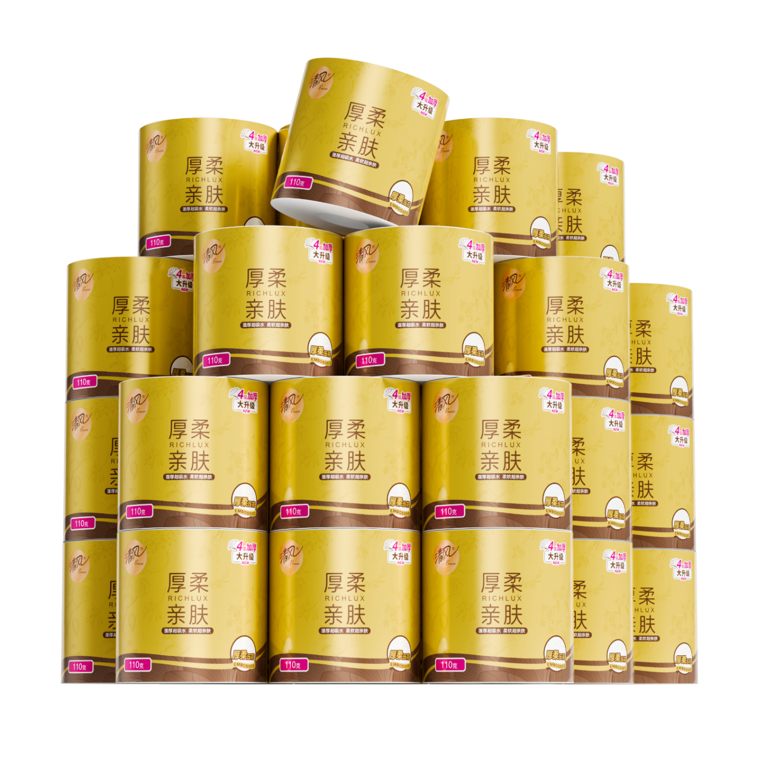 清风有芯卷纸厚柔4层110克*30卷  卫生纸 纸巾整箱 厕纸 卷筒纸