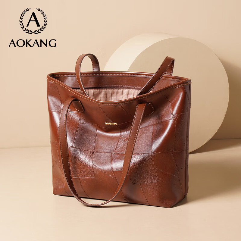 奥康（Aokang）包包女包托特单肩包经典复古斜挎包手提包生日礼物高级感实用 艺术拼贴咖啡色BG703175