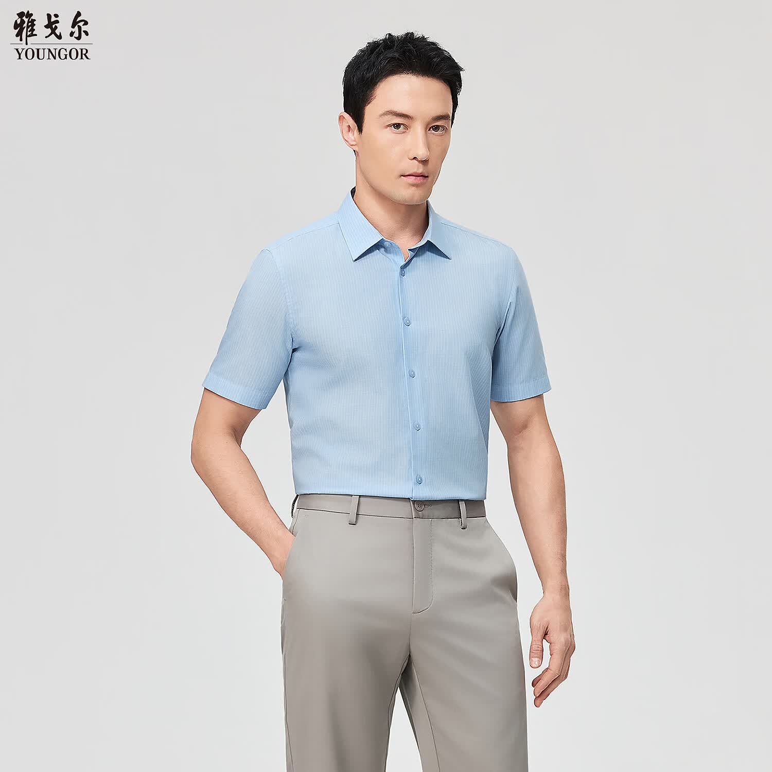 雅戈尔(YOUNGOR)2026春夏青年男短袖衬衫 蓝色条纹VSCA114768HBY 41 (175/96Y)