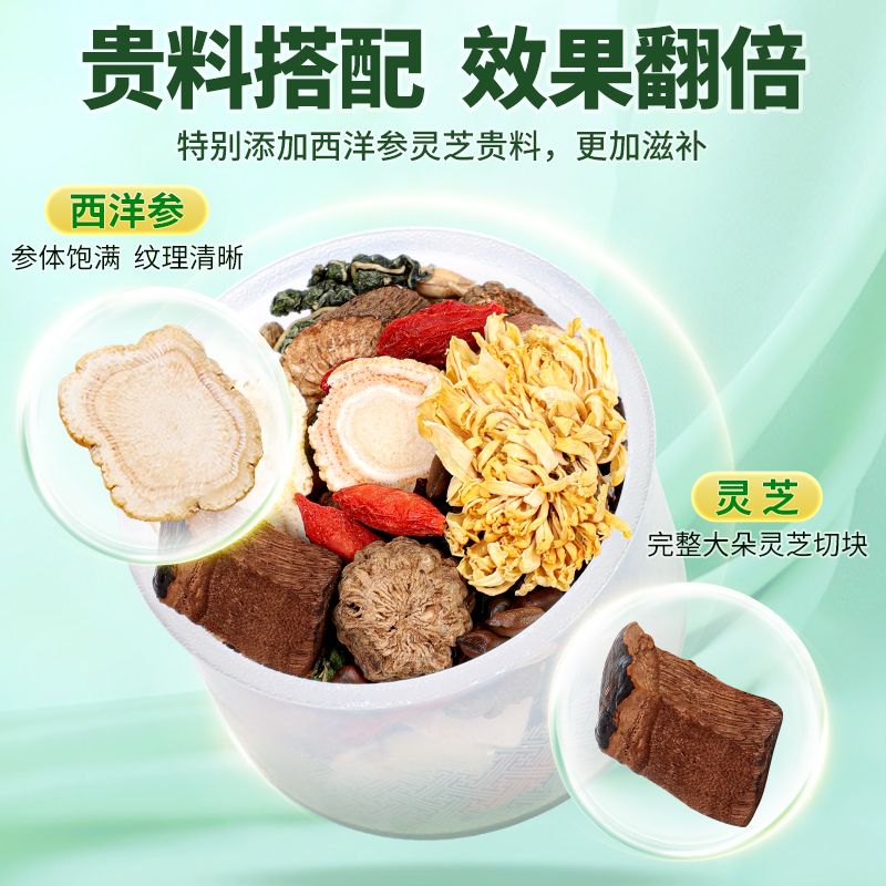 养庆堂西洋参灵芝菊花决明子茶225g枸杞红枣熬夜降火益肝茶养生茶 好事成双送礼袋 225g*2盒 送礼袋30罐 无规格