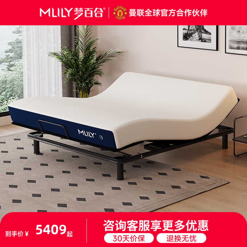 梦百合床 现代简约0压智能床M1 多功能床架无床头一键升降卧室双人床 M1智能床经典款-搭配快充s 1.8米*2米