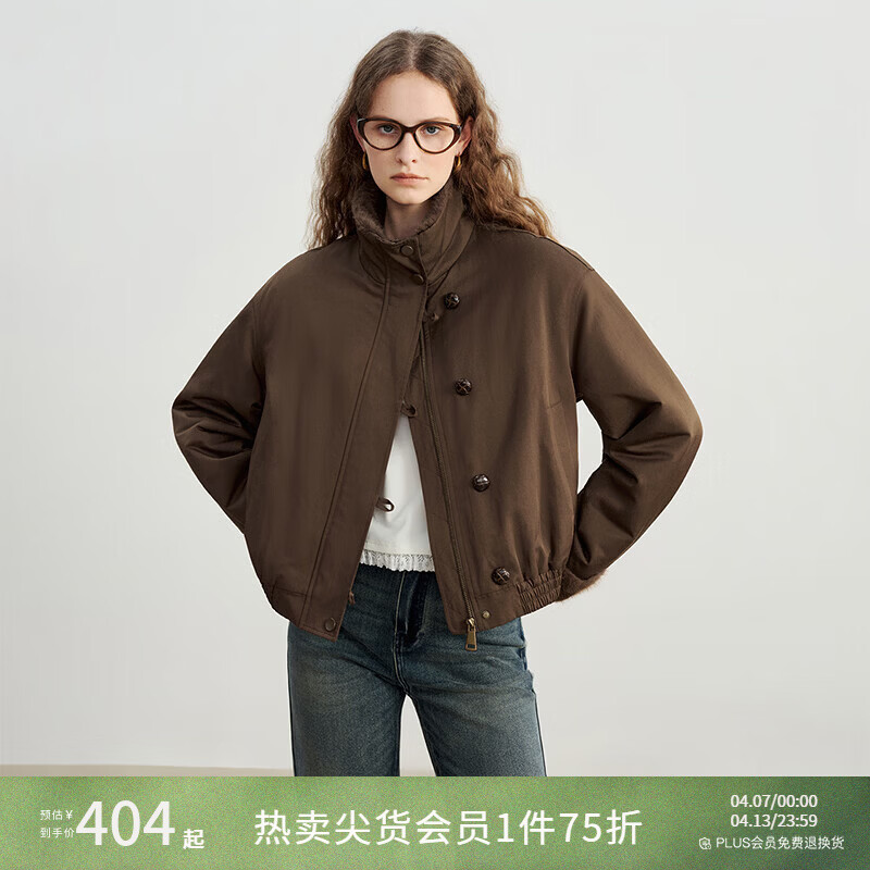 自巧小个子复古仿貂毛立领夹克女2025秋冬新款巴恩风加厚短外套 绿卡其 XXS （尺码：1）