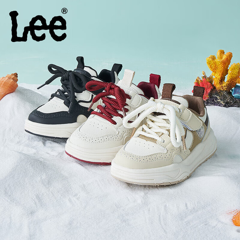 Lee儿童运动鞋春季小白鞋女童百搭软底轻便男童运动休闲鞋 卡其色 36 【建议脚长217-222mm】