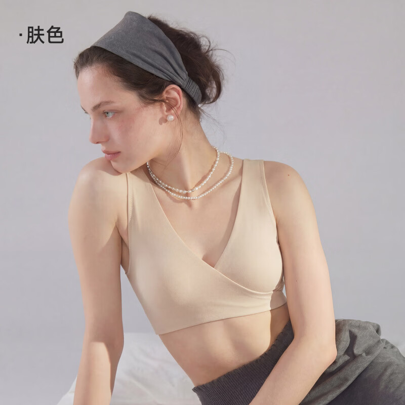 芬也睡眠哺乳内纯棉产后产妇喂奶专用睡觉可穿孕妇胸罩怀孕期文胸 肤色【单件装】 M【65-75/A-C】