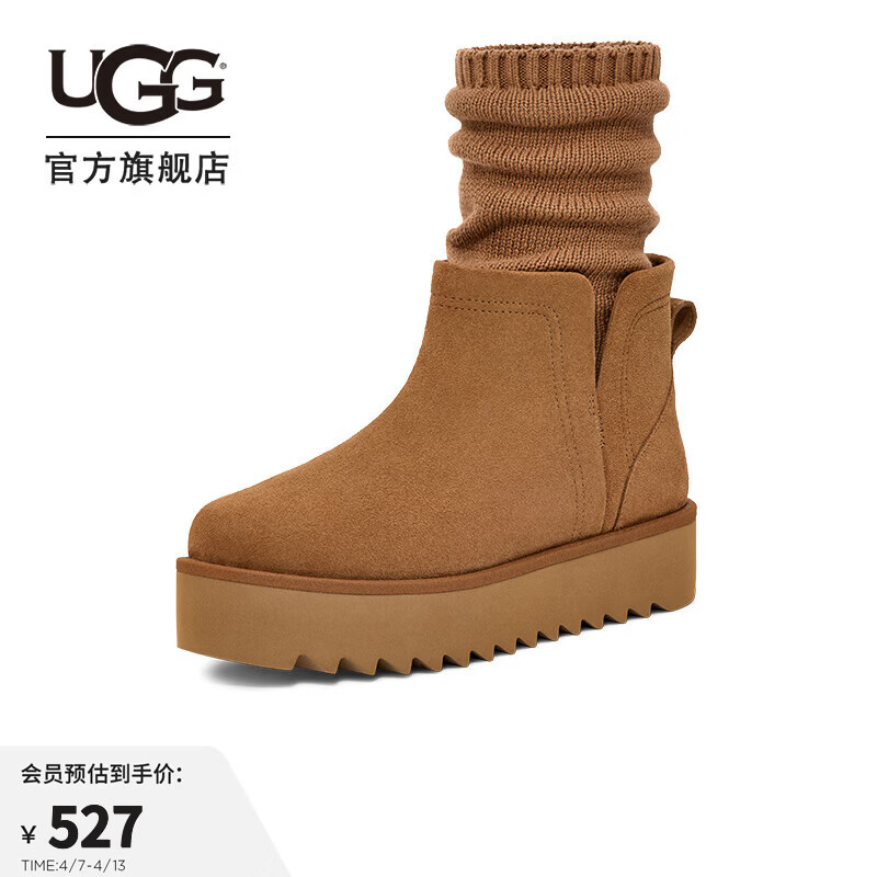 UGG春季新款男女同款时尚舒适纯色厚底短袜套短靴雪地靴 1170712 CHE | 栗色 38