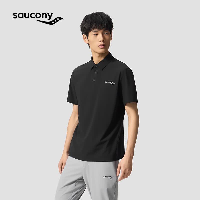 SAUCONY索康尼男春夏轻量质感舒适挺阔经典短袖polo衫 正黑色 L