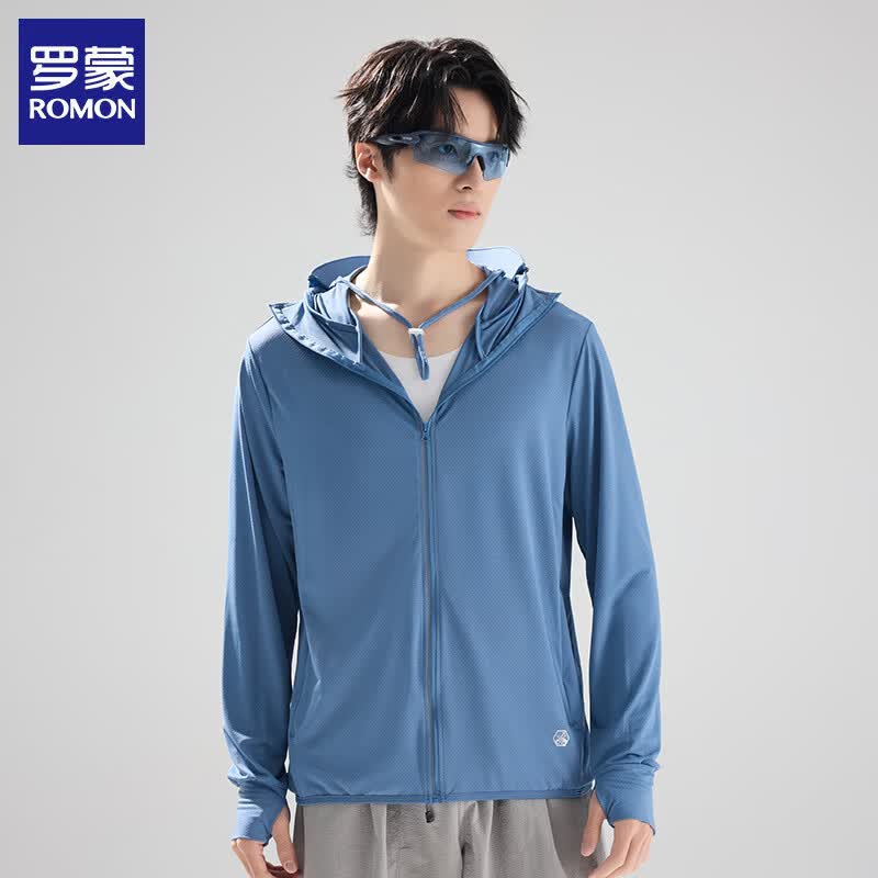 罗蒙（ROMON）情侣防晒衣男女夏季轻薄透气外套防紫外线户外运动皮肤衣 铁石蓝-男款 XL
