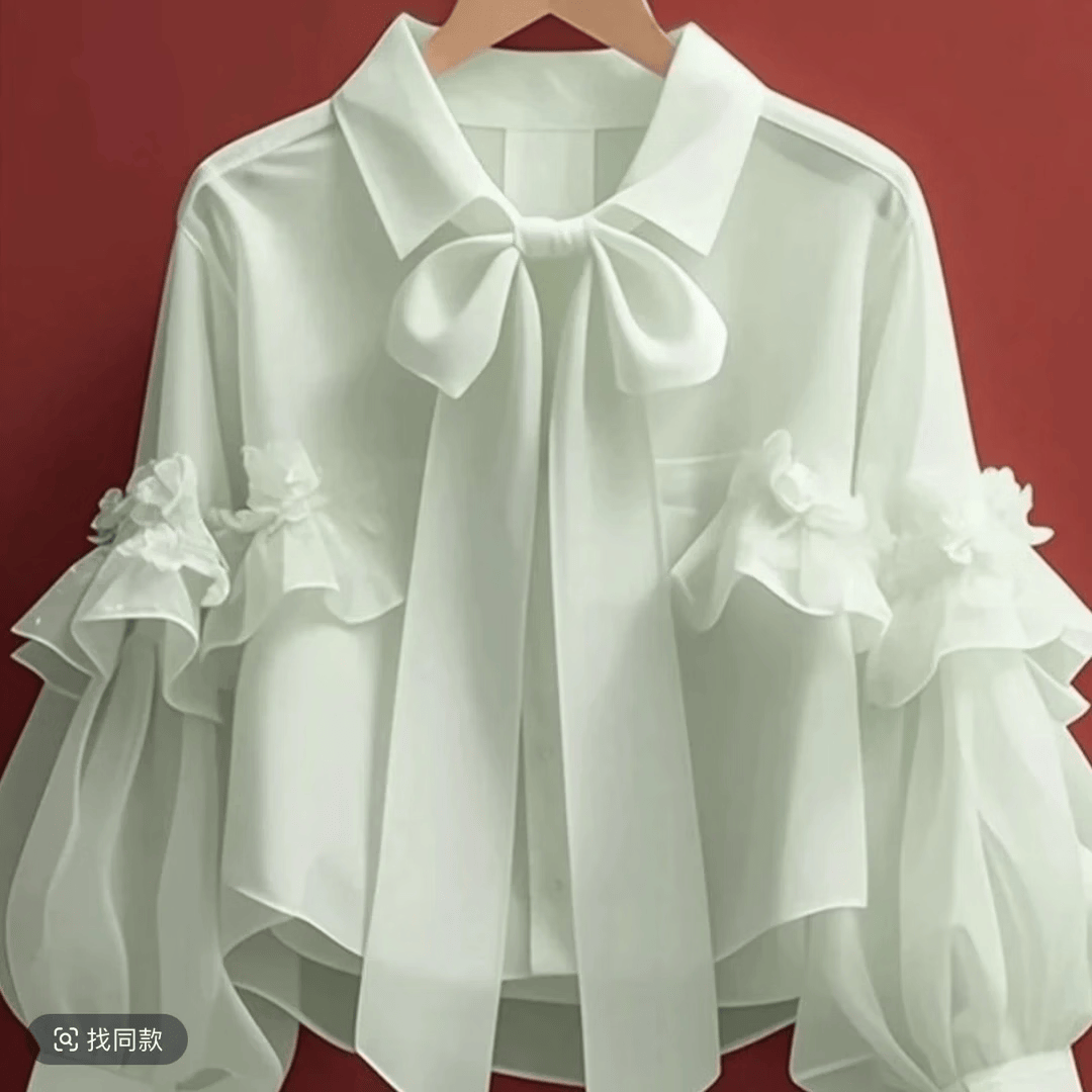 【商场品质】早春新款上衣女古着vintage法式独特蝴蝶结长袖衬衫 浅绿色 M (100-110斤)