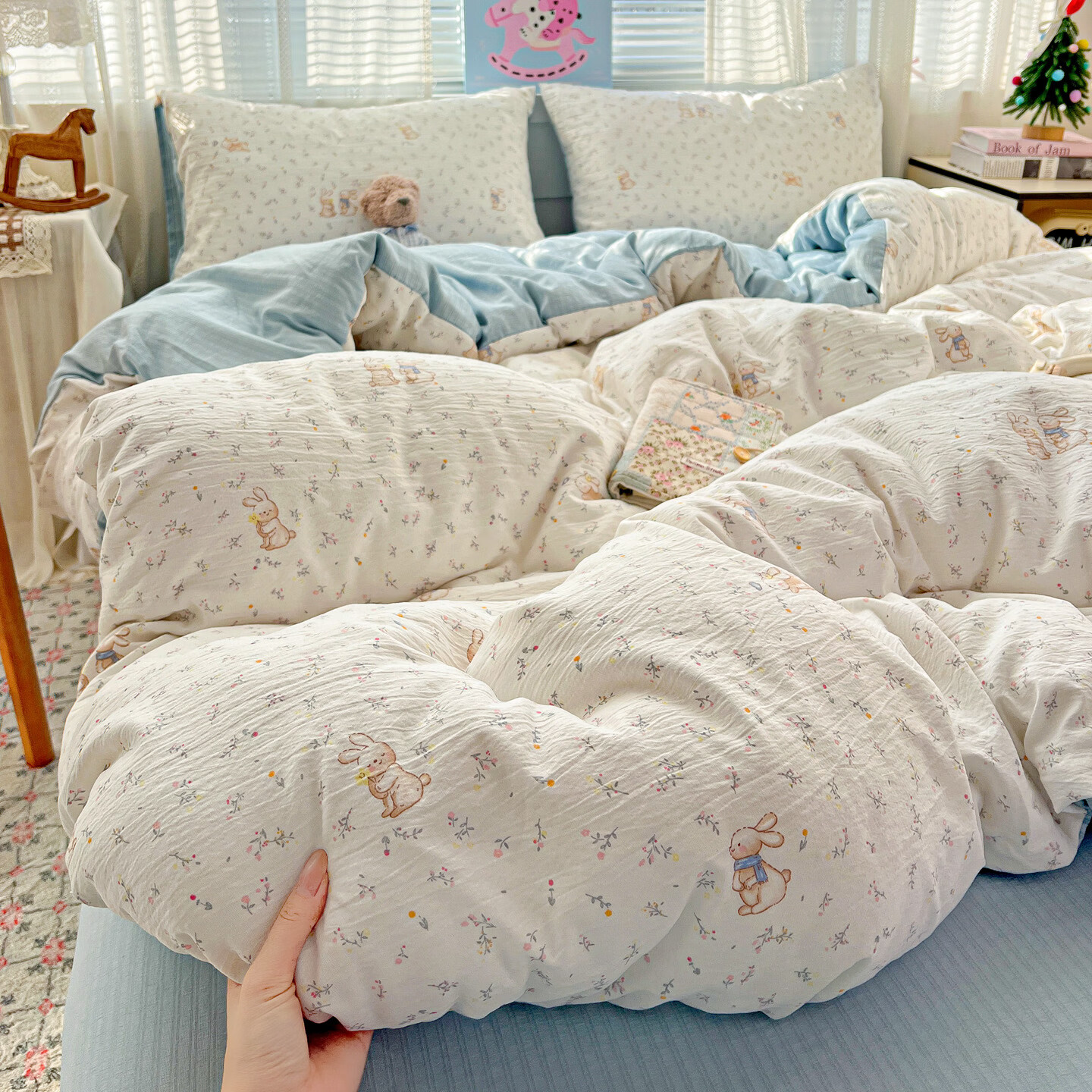 雅鹿A类四件套水洗棉床单被套双层纱母婴级床上用品学生宿舍三件套4 花园派对 1.5/1.8四件套 床单款 （被套200*230）