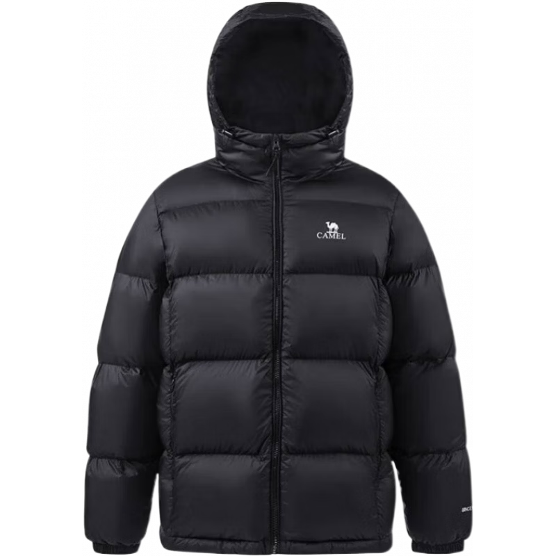 骆驼羽绒服防泼水鸭绒男女加厚户外防寒冬季面包服 黑色 男女同款,7674B XL