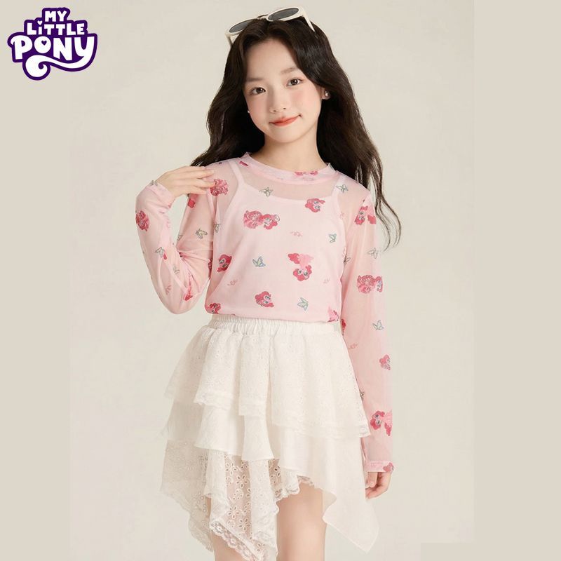 小马宝莉（MY LITTLE PONY）女童防晒T恤2026夏季新款轻薄透气网纱空调衫儿童长袖上衣 蝶舞柔柔 130