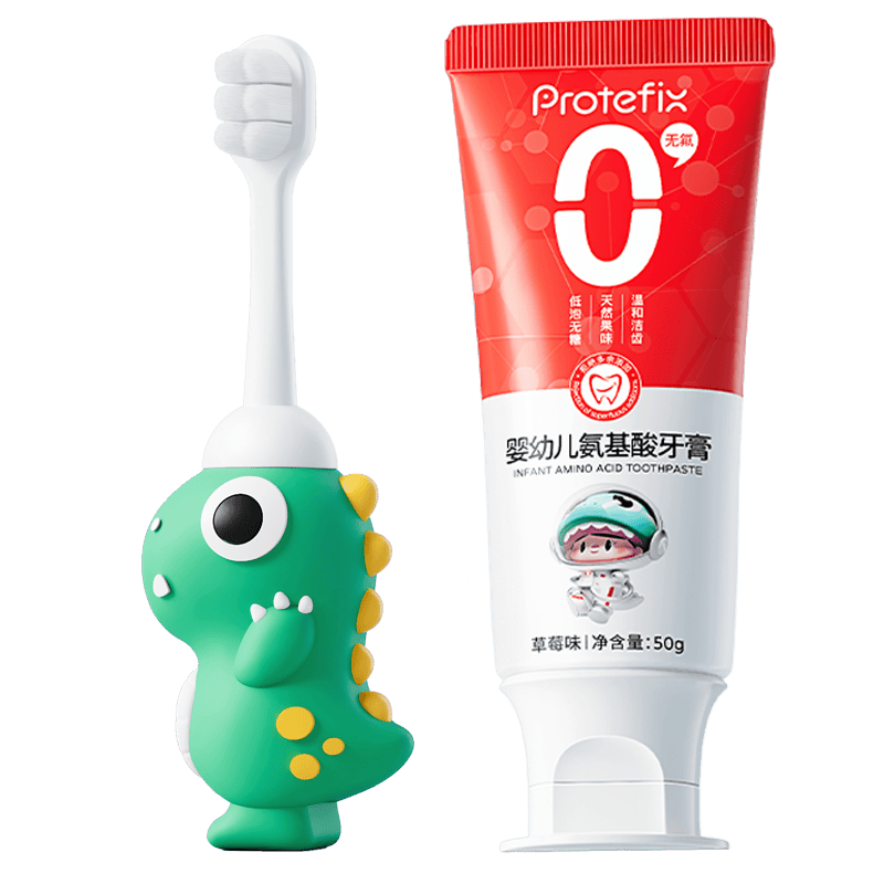 恐龙医生（PROTEFIX）儿童牙膏牙刷1-2-3-6岁无氟婴儿宝宝牙膏+恐龙训练牙刷1支