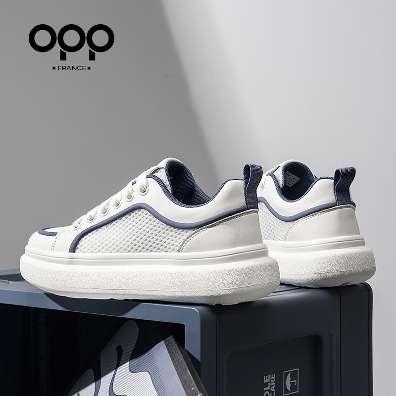 OPP男鞋夏季透气2026新款经典板鞋男男士小白鞋百搭休闲鞋厚底增高鞋 米蓝色 单层 44