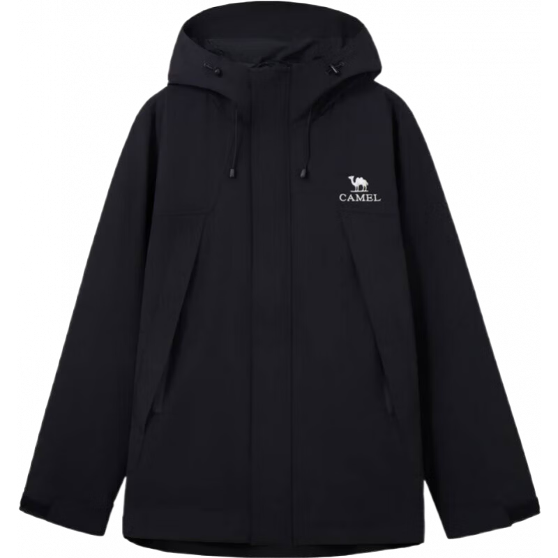 骆驼山海夹克3.0户外防风防泼水休闲连帽夹克外套男登山服 幻影黑 XL