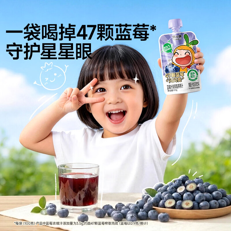 窝小芽 儿童果汁苹果四神汤山楂金银花汁0添加糖饮料享一岁以上宝宝食谱 蓝莓叶黄素酯养养汁 100ml*10袋
