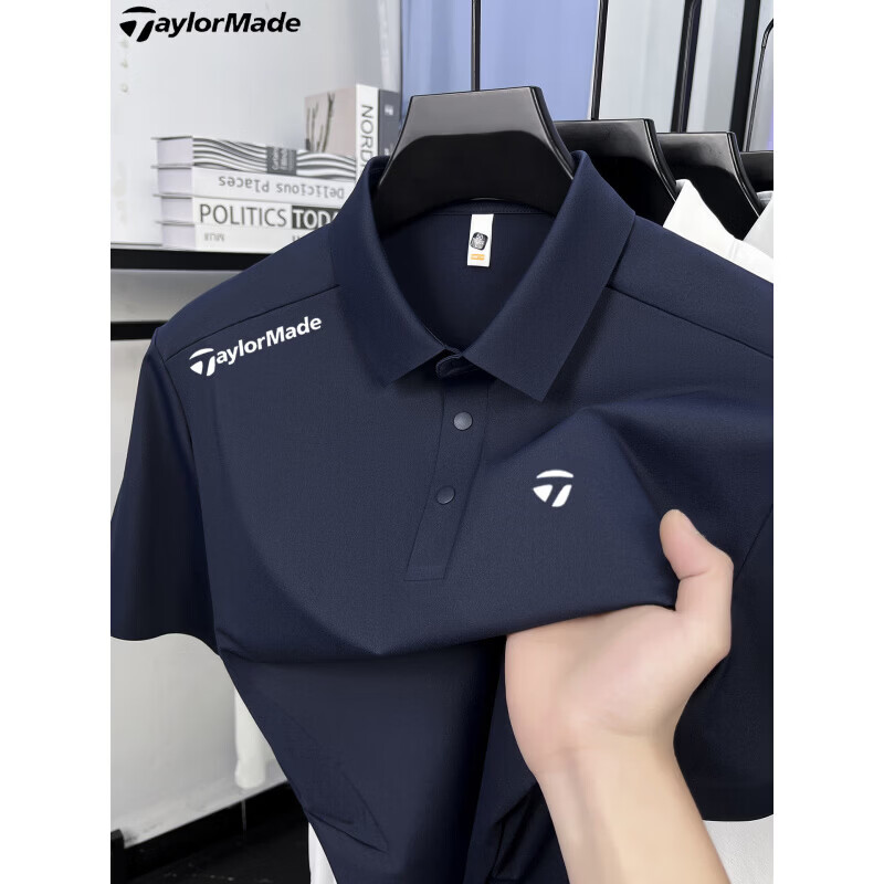 TAylorMade泰勒梅高尔夫男士凉感短袖翻领POLO衫夏季透气运动速干 宝蓝色 L 170 【适合120-140斤】