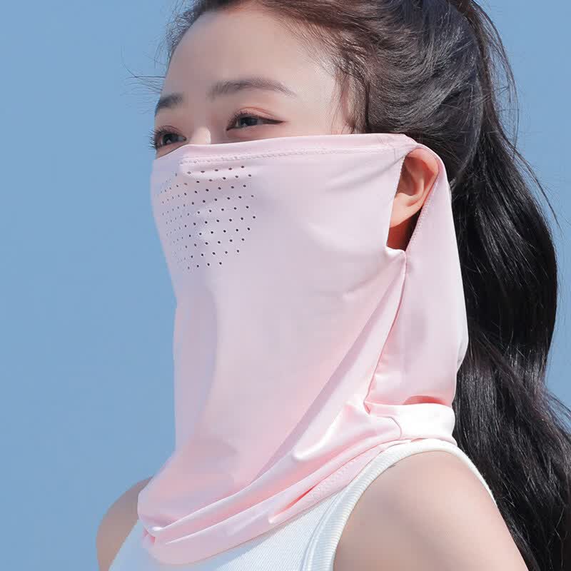 碧璟尔男士防晒面罩护颈围脖套夏季新款冰丝全脸罩男女运动 口鼻冲孔透气款-腰果花白色