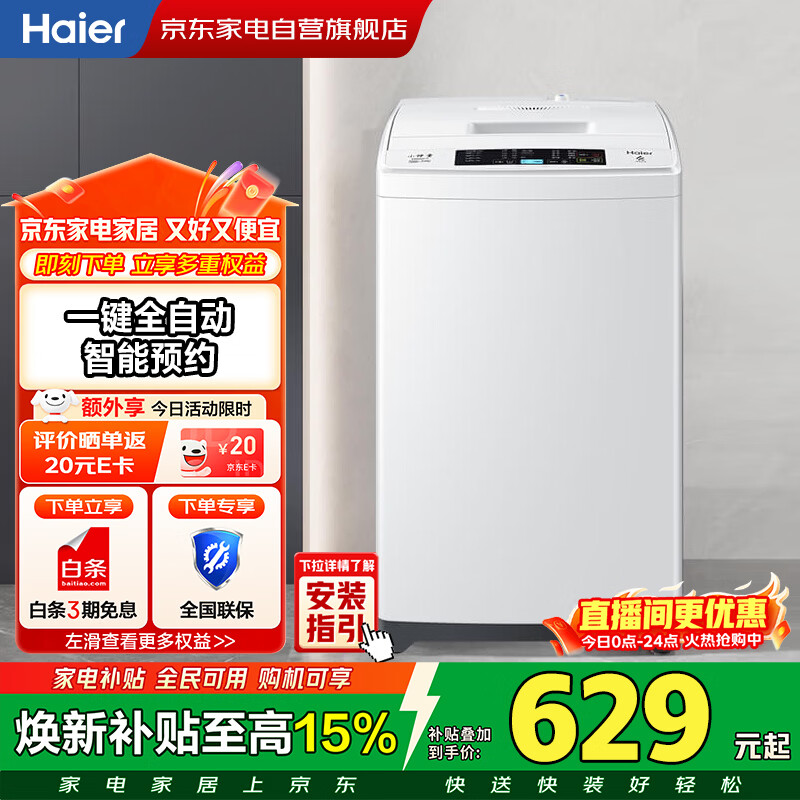 海尔波轮洗衣机全自动6.5KG 节能省水 小型不占地 租房神器 智能预约 桶自洁 家电补贴EB65M019