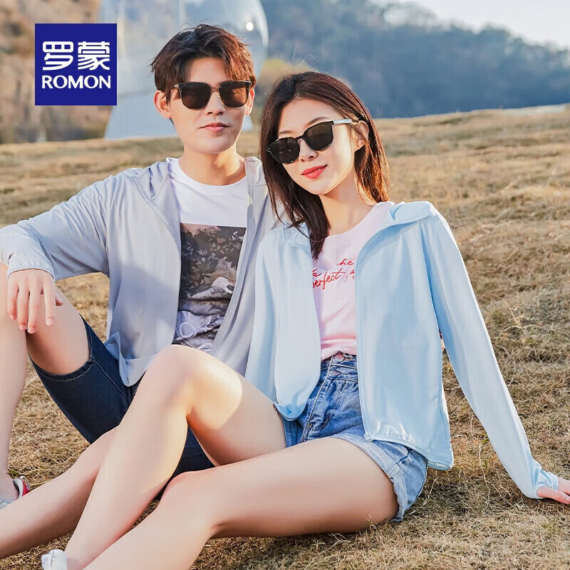 罗蒙(ROMON)女士防晒衣春夏薄款连帽透气亲肤百搭休闲男女同款防晒服UPF50+ 银灰【男款】 3XL