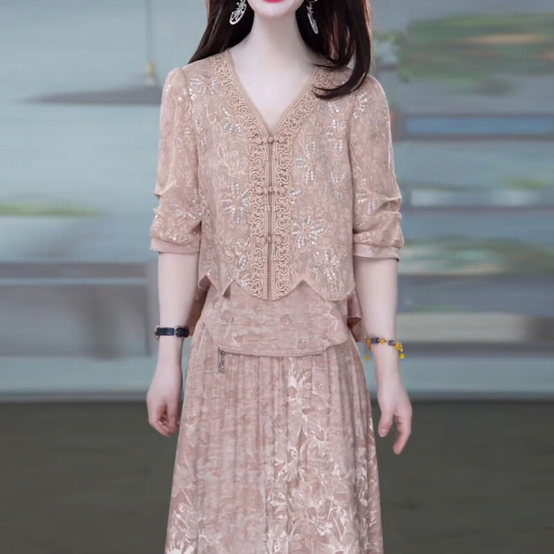 香影纯新中式连衣裙2026新款女夏季十三行爆款高档妈妈高级感两件套装女 图片色 XL (建议111-120斤) 京东折扣/优惠券