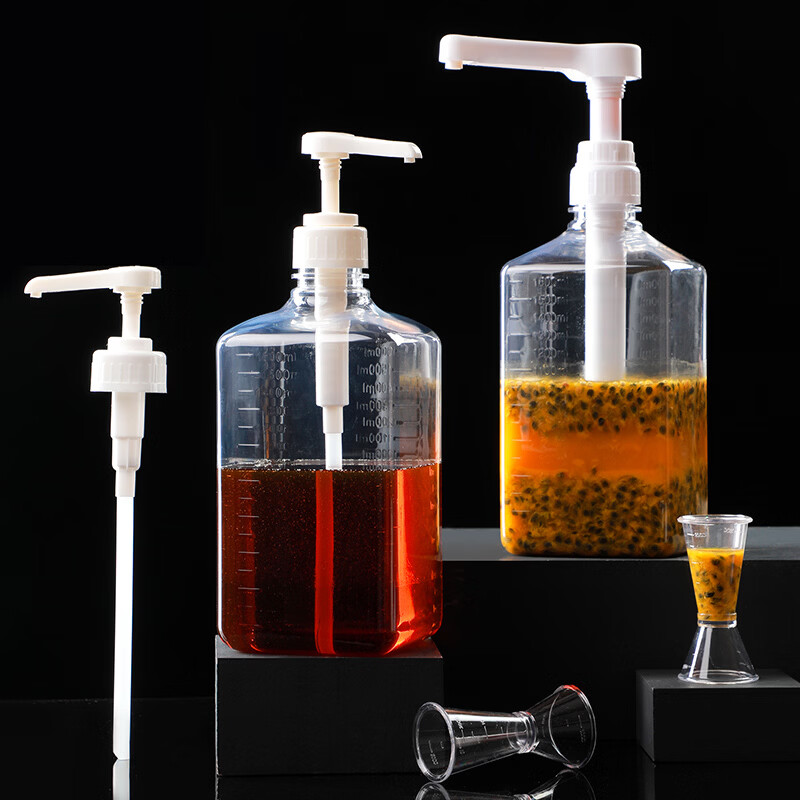 科鹿果糖糖浆果汁挤压瓶奶茶店挤瓶器定量糖压瓶手压式按压头商用 带柄量杯2000ml（送双头量杯）