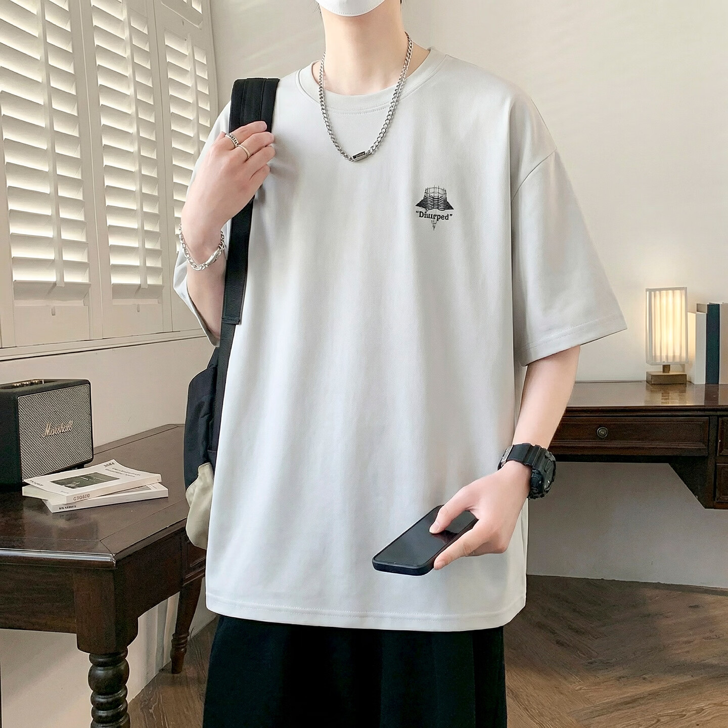 轩程短袖t恤男2026夏季宽松大码潮流港风男装半袖打底衫男 T8510绿色 2XL (185)