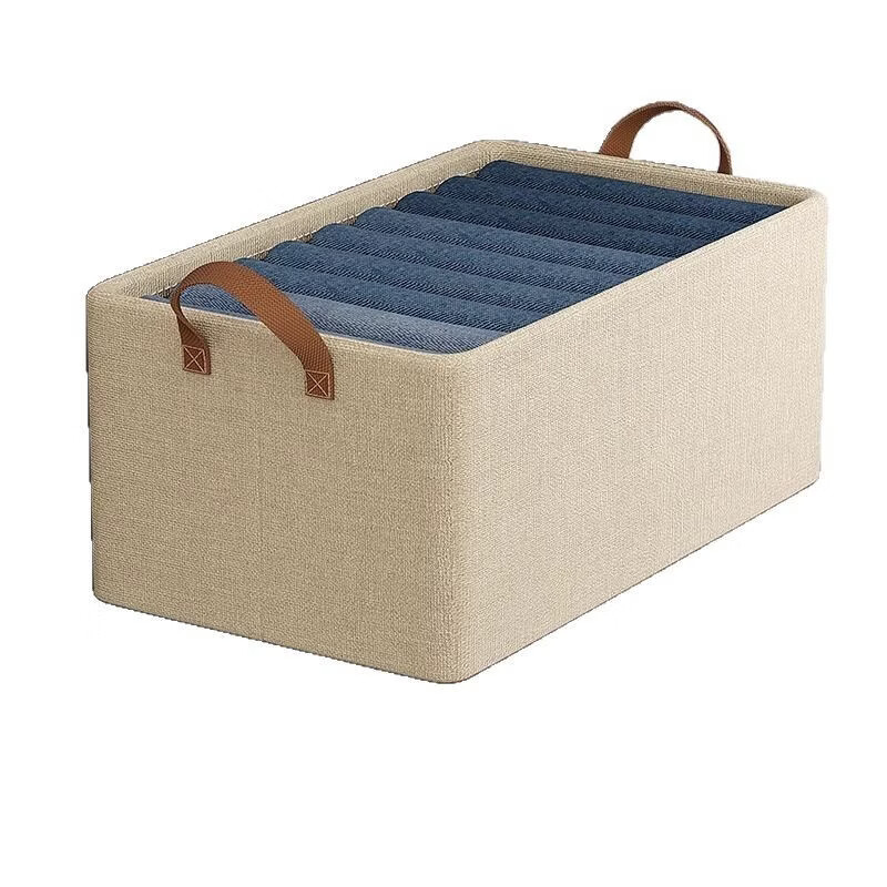 米卡博收纳箱家用整理盒衣柜收纳分层神器可折叠放衣服裤子布艺收纳筐 燕麦米-特大号【50*30*26】 无规格